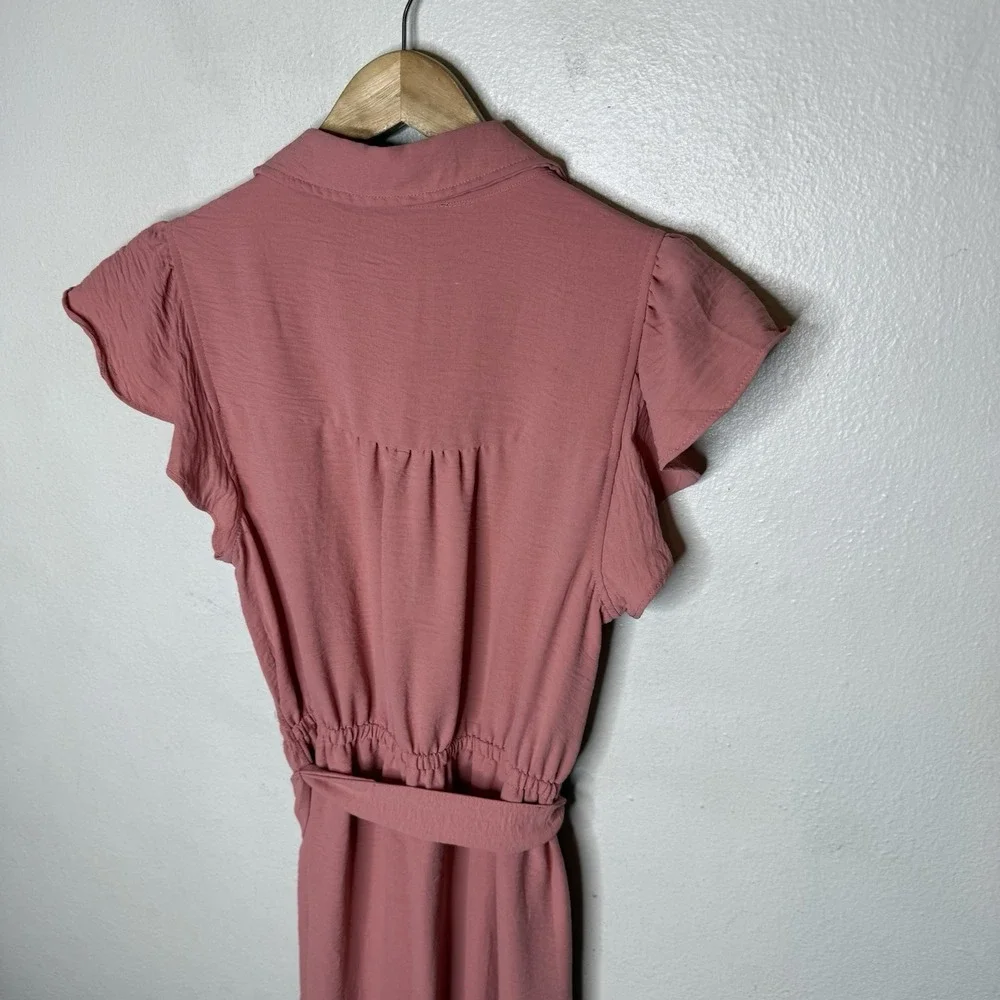 Lucky Brand Pink Cap Sleeve Shirt Midi Dress Womens Small Tie Collared Feminine‎